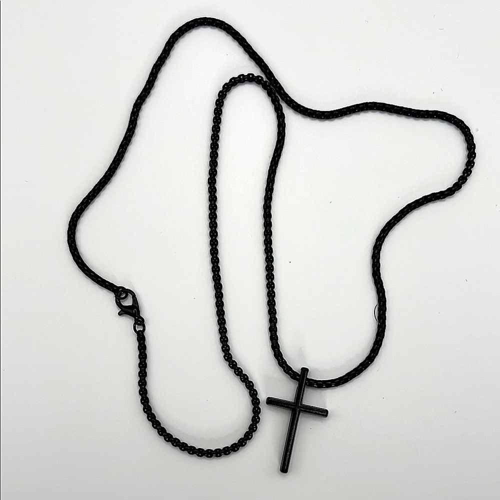 Black Cross Pendant Necklace, stainless steel